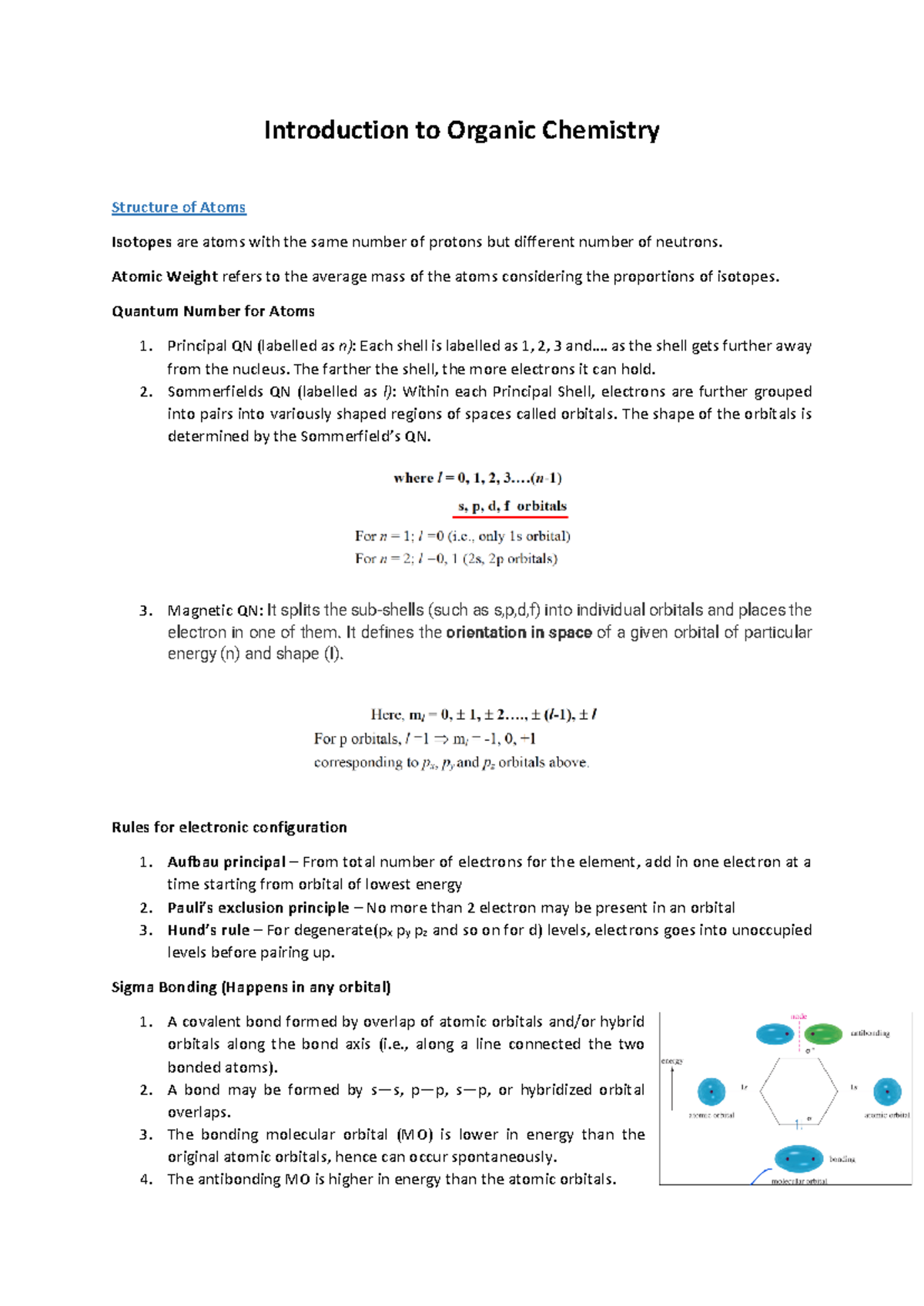 Organic Chemistry - Summary Notes - Introduction to Organic Chemistry ...