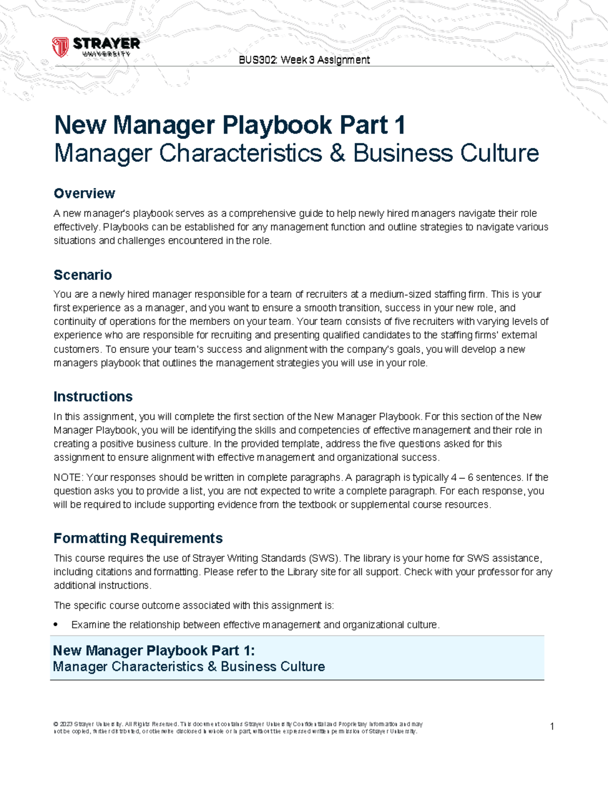 SU BUS302 Wk03 Assignment: New Manager Playbook Part 1 Overview - Studocu