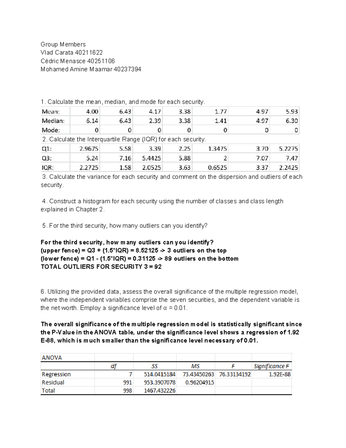 215 DAP - Statistical Analysis of Securities: Mean, IQR, and Regression ...