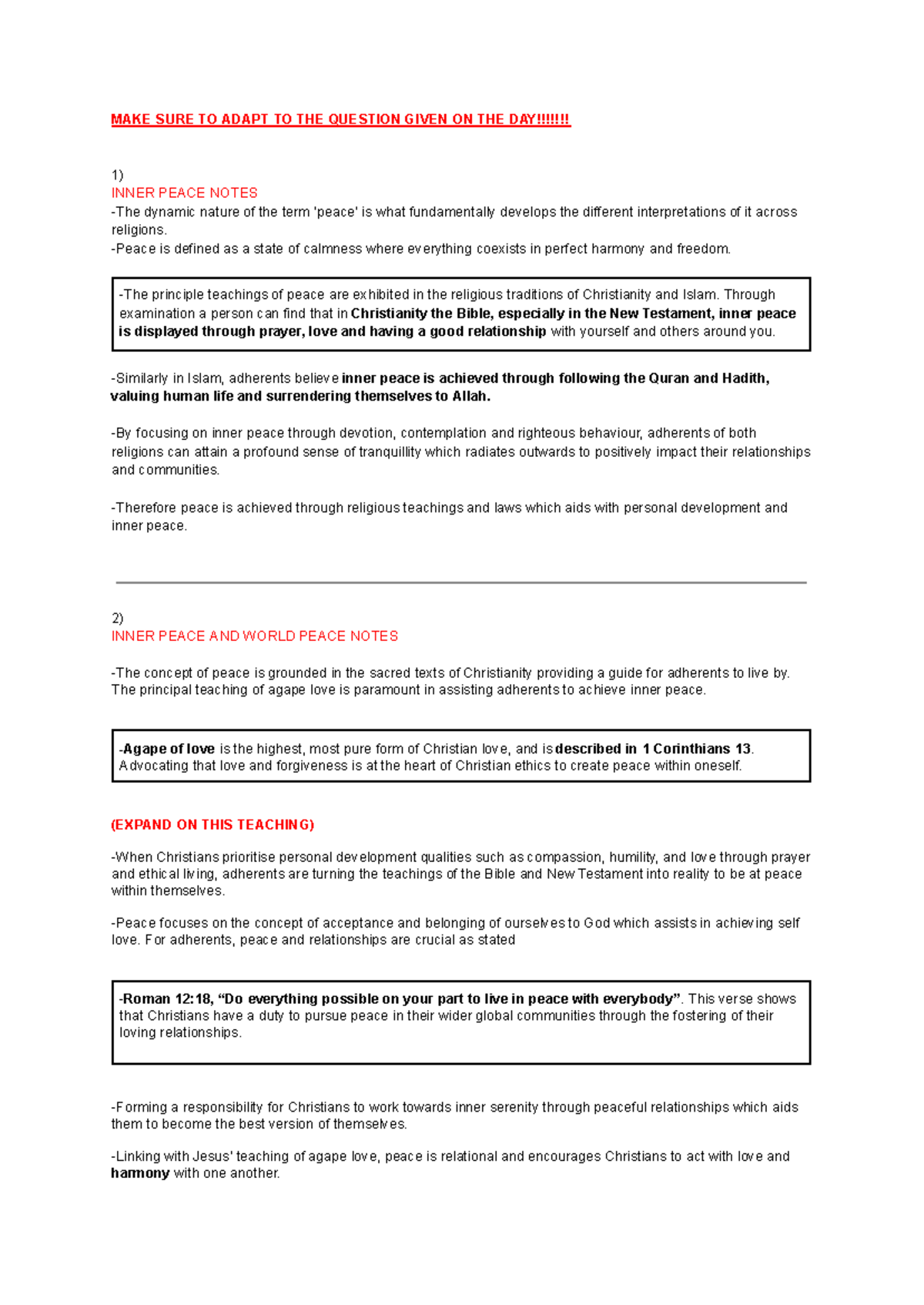 Sor notes - MAKE SURE TO ADAPT TO THE QUESTION GIVEN ON THE DAY ...