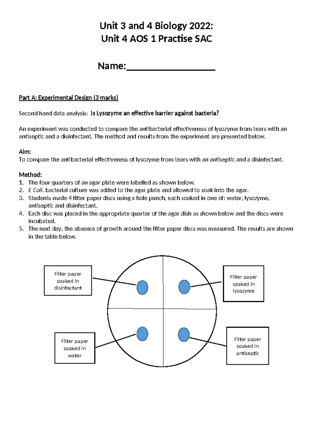 Unit 4 Biology 2022: Practice SAC on Immunity and Experimental Design ...