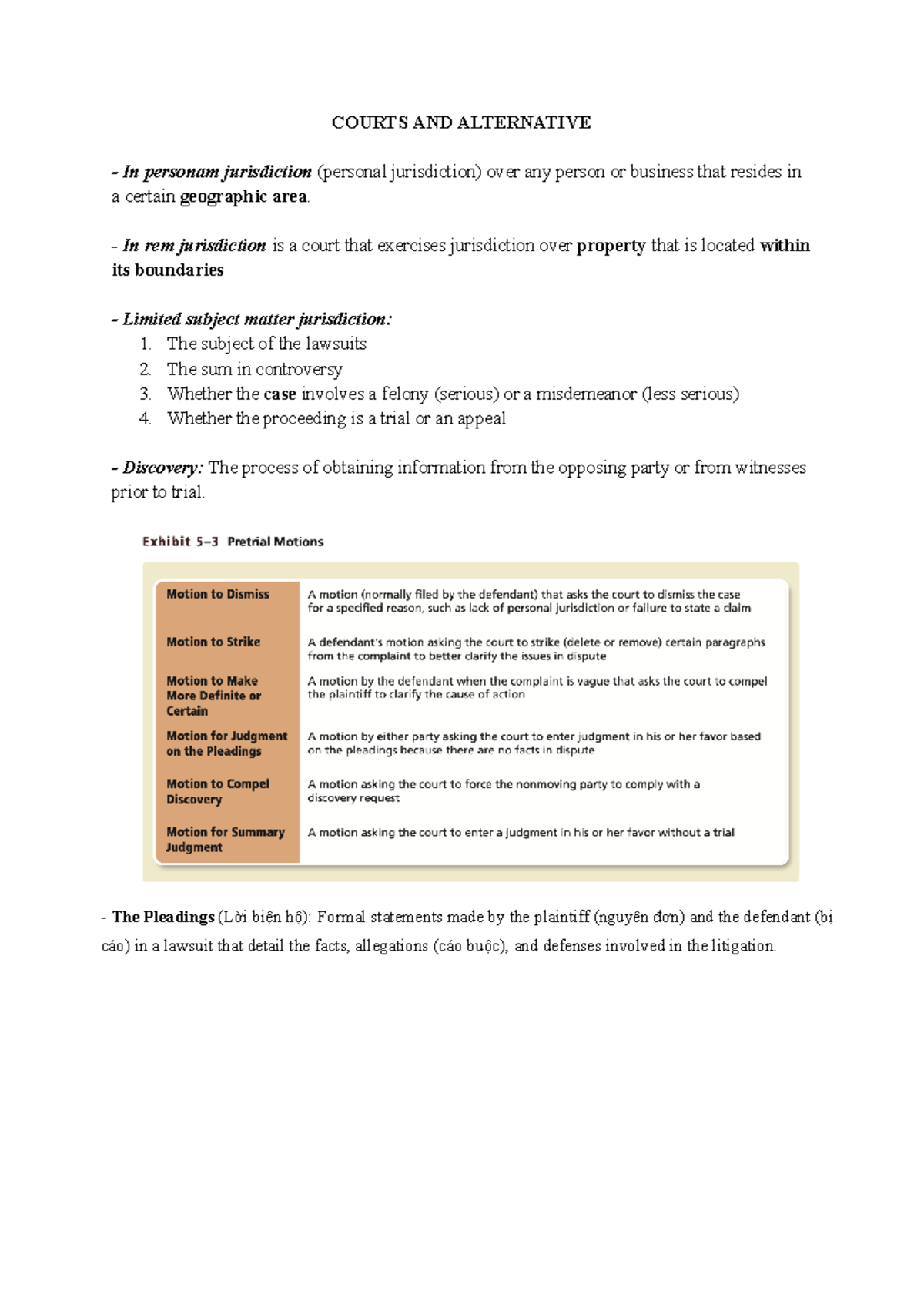 BL Exam Revision - Jurisdiction and Legal Processes Overview - Studocu