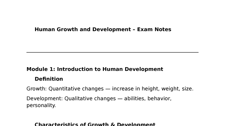 Human Growth and Development Exam Notes (Module 1-5) - Studocu