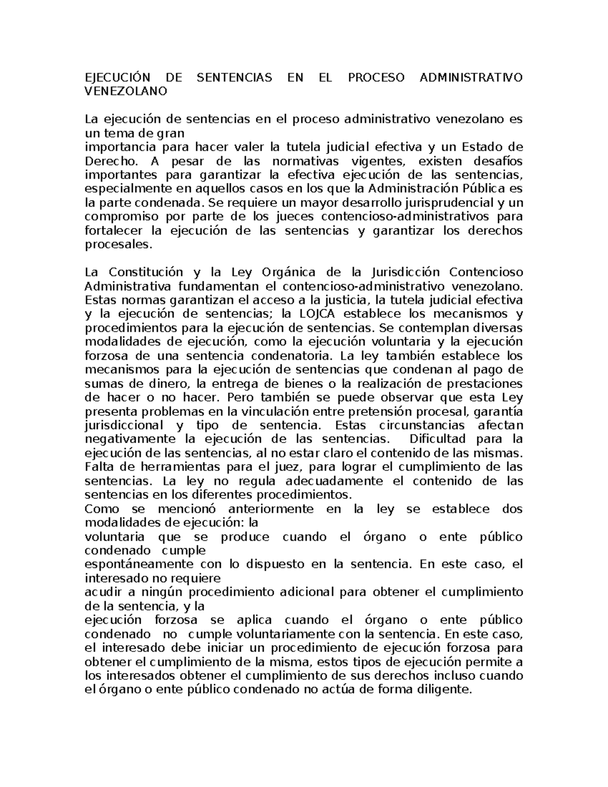 EJECUCIÓN DE SENTENCIAS EN EL PROCESO ADMINISTRATIVO VENEZOLANO - Studocu