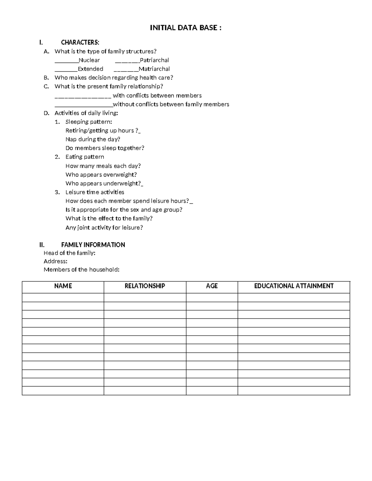 Initial Database for Family Structure Interview Analysis - Studocu
