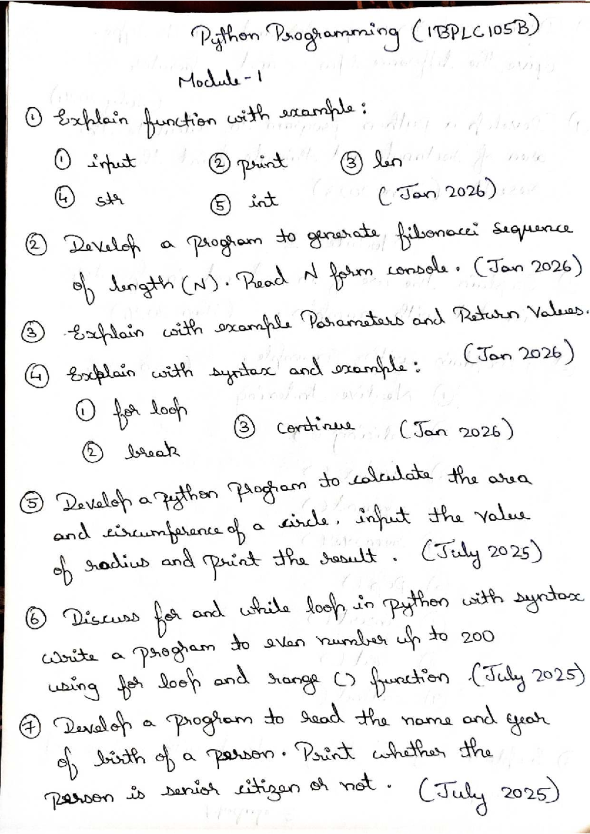 Python Programming (1BPLC105B) - Key Concepts and Example Problems ...