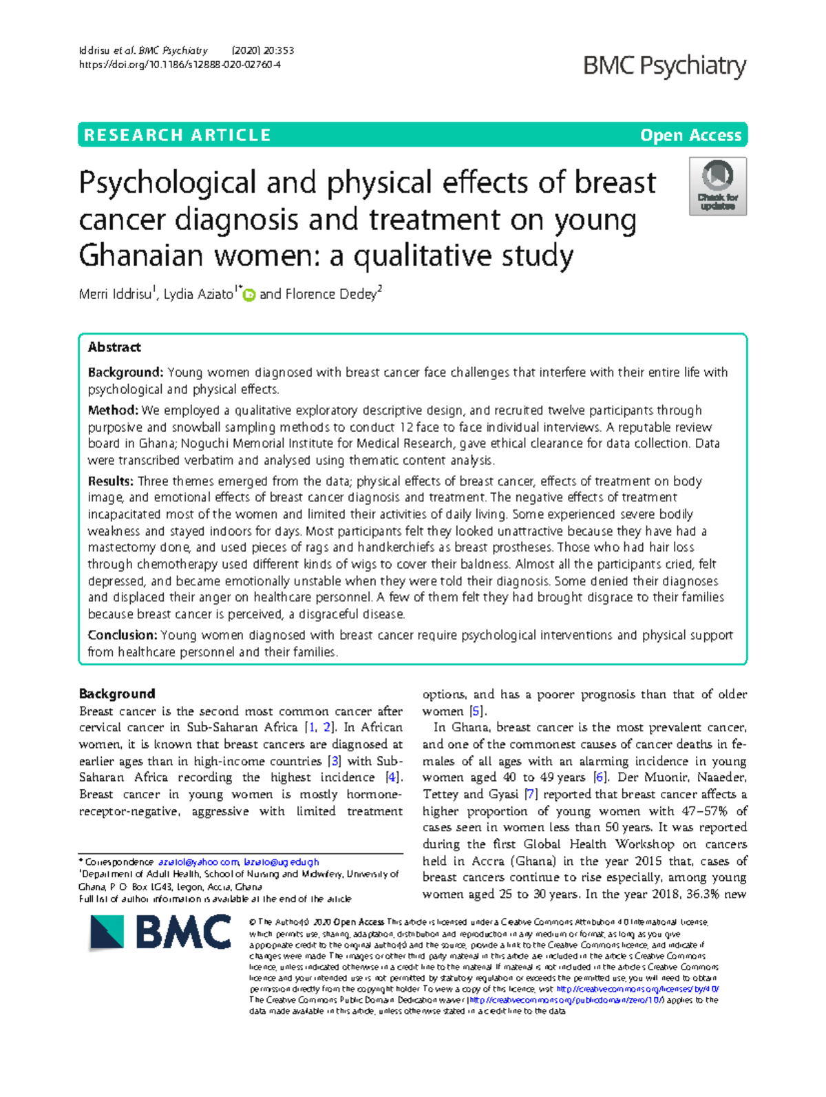 Psychological & Physical Impact of Breast Cancer on Young Ghanaian ...