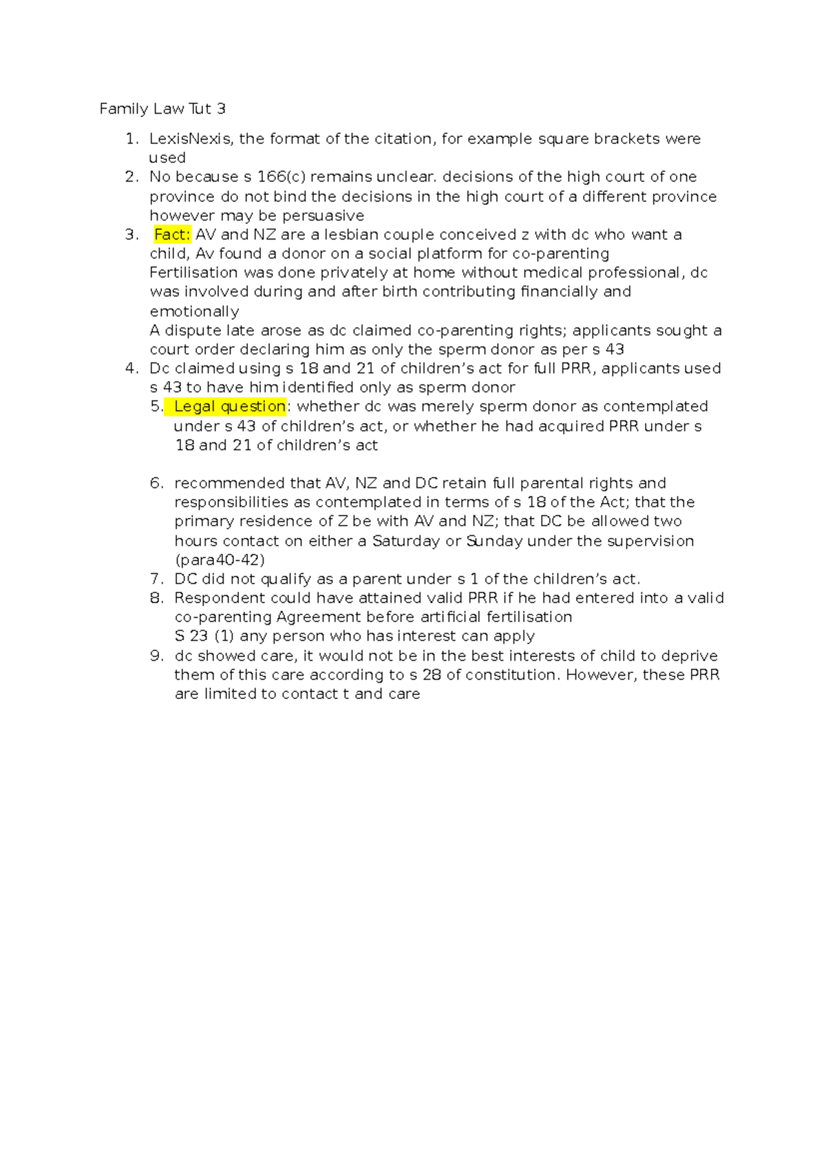 Family Law Tut 3 - LexisNexis, the format of the citation, for example ...