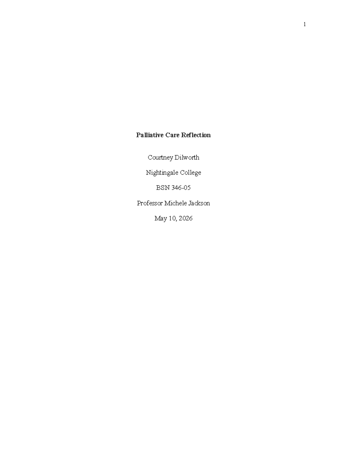 Palliative Care Reflection Assignment - BSN 2026 - Studocu