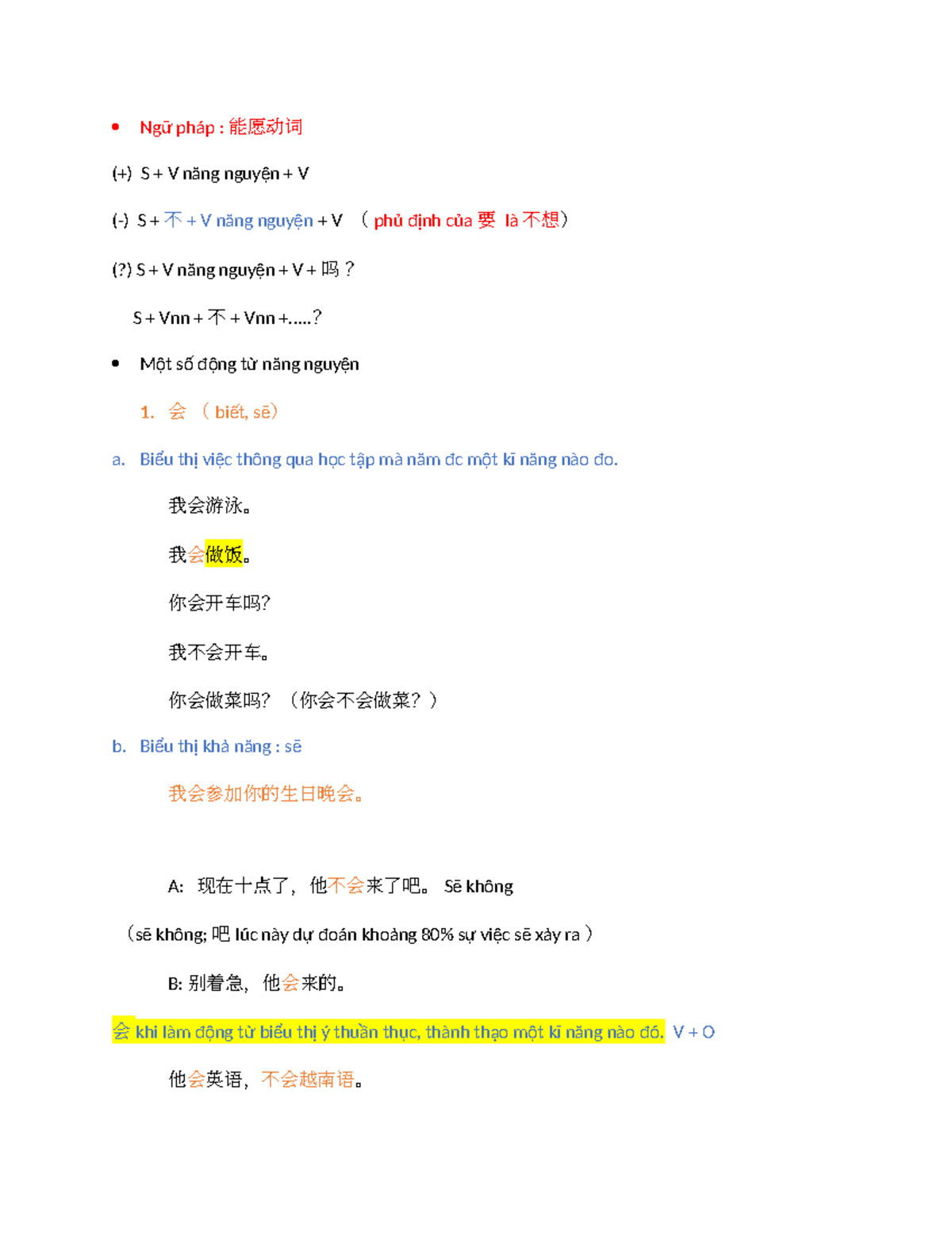 24课 语法：能愿动词的用法详解与例句 - Studocu