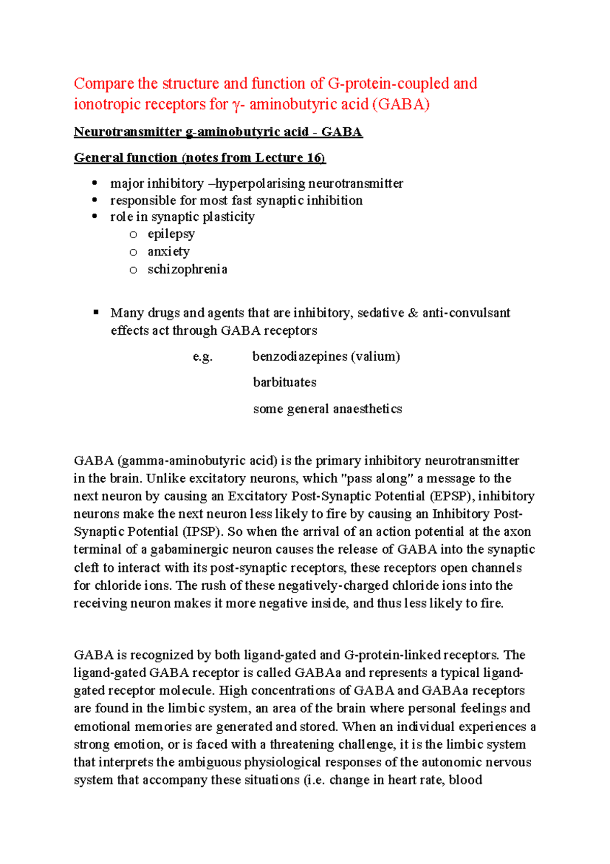 Compare the structure and function of G - Compare the structure and ...