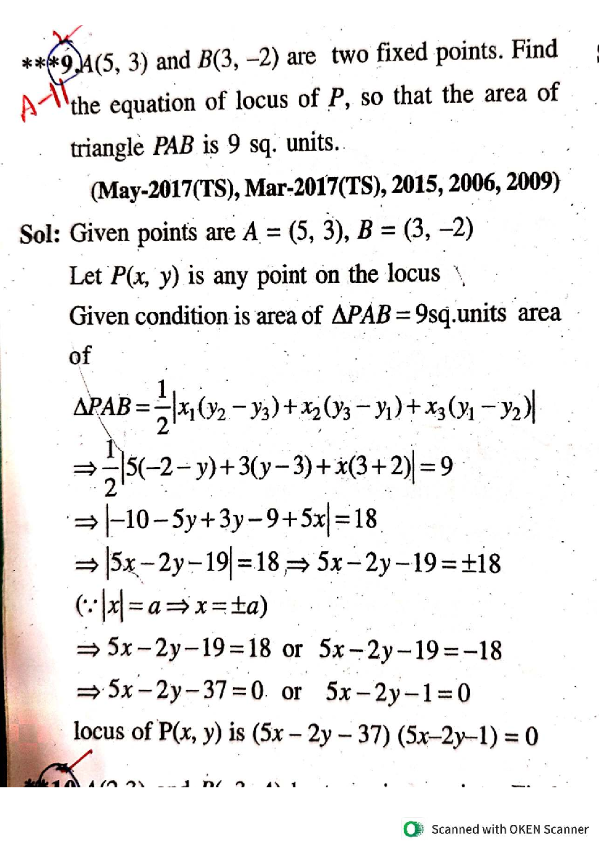 SET-A, B, C SAQs with Solutions for Math Locus Problems - Studocu
