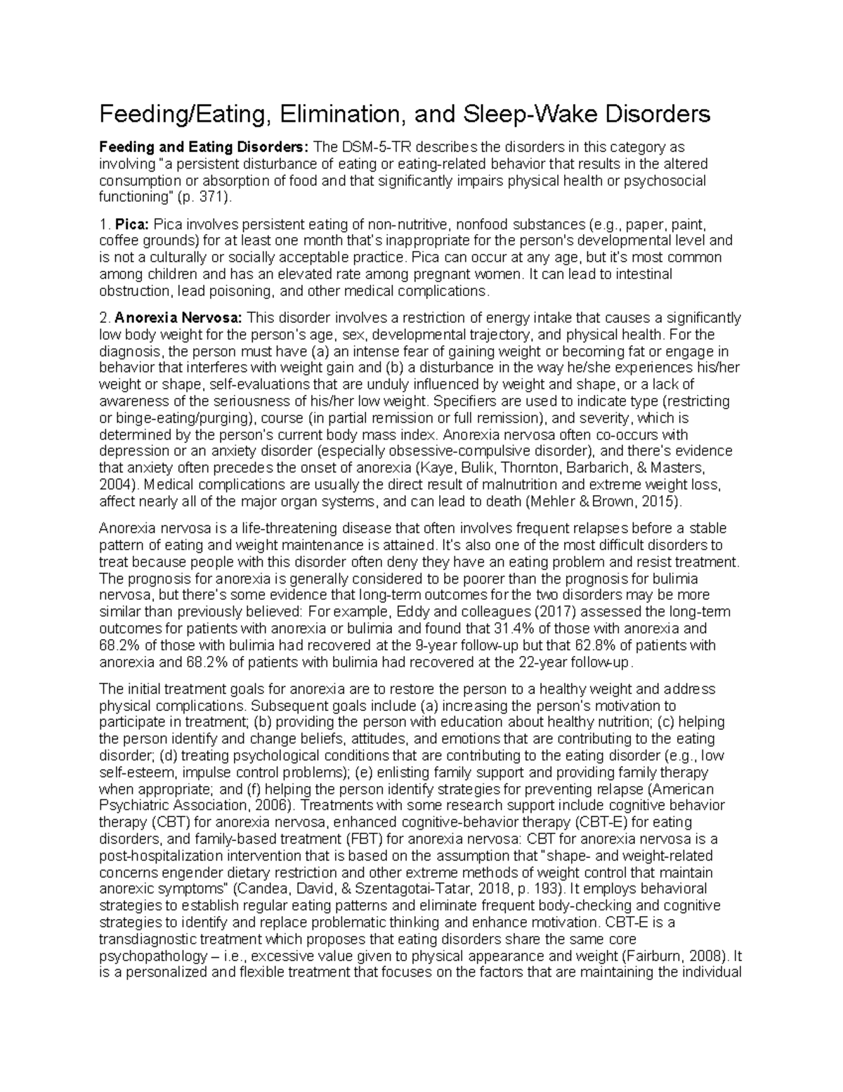 Treatment Approaches for Eating and Sleep Disorders (PSY 101) - Studocu