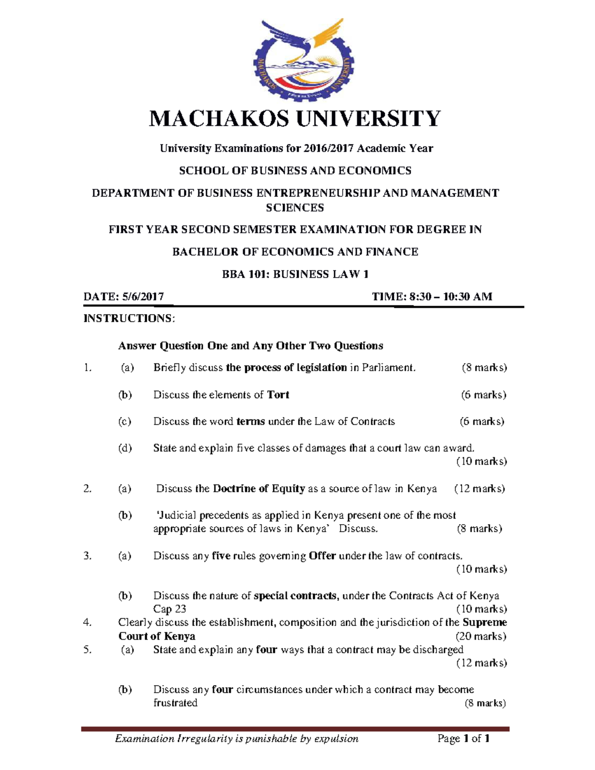 BBA 101: Business Law 1 Final Exam Review Notes - Studocu