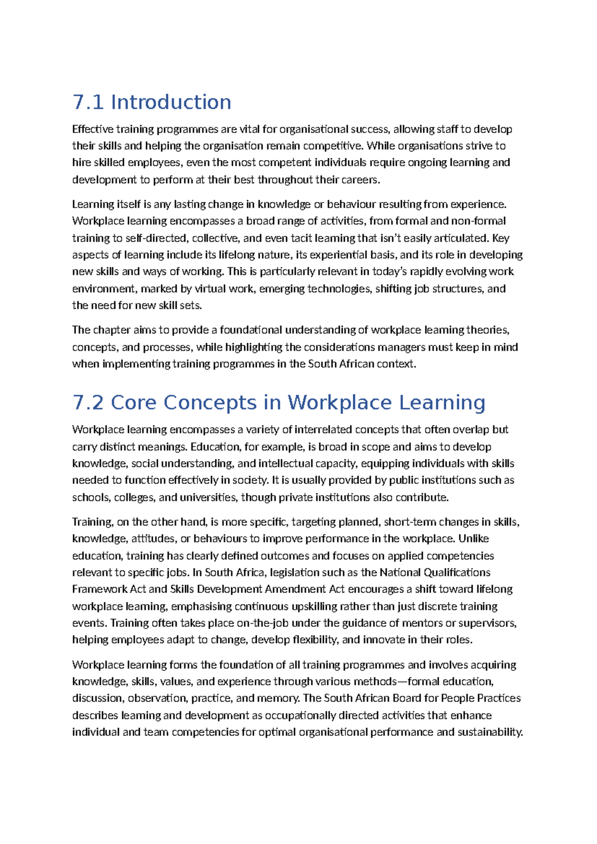 Chapter 7: Workplace Learning - Theories and Practices in HRD - Studocu