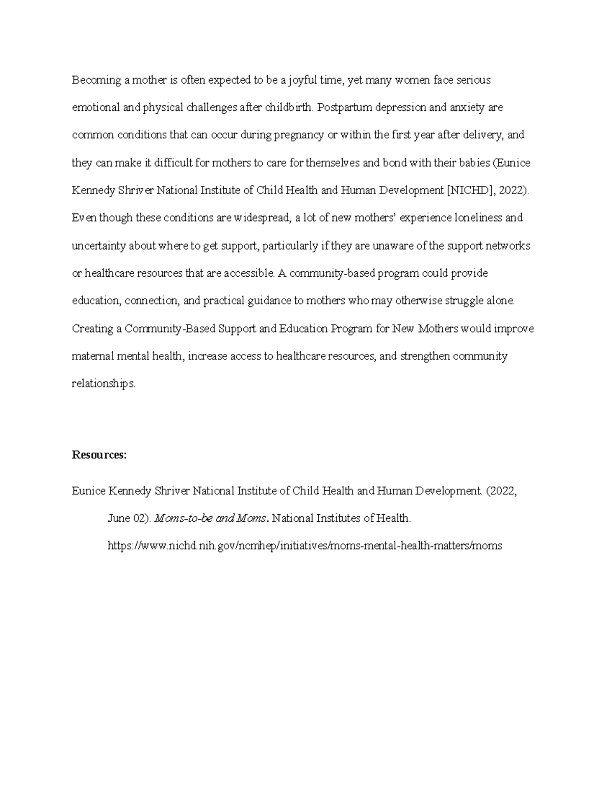 Creating a Support Program for New Mothers: Thesis & Intro 022626 - Studocu