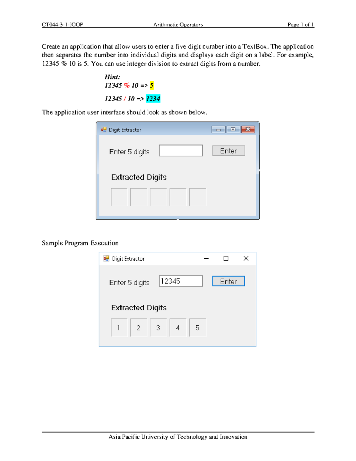 Lab 2b Data Processing - lab - CT044- 3 - 1 - IOOP Arithmetic Operators ...