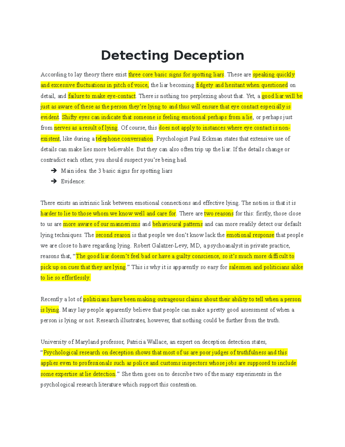 Detecting Deception: Key Signs and Insights (Practice Materials) - Studocu