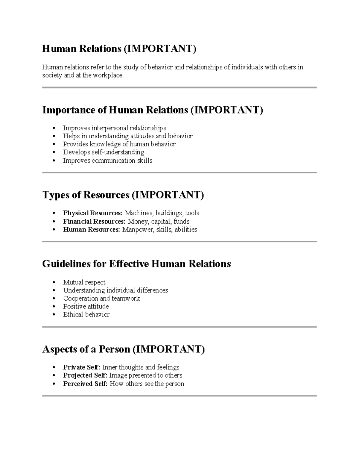 Human Relations (HR 101) - Comprehensive Study Notes - Studocu