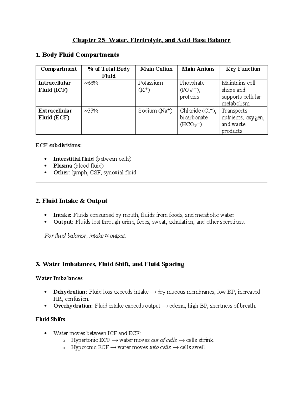 Chapter 25 Study Guide: Water, Electrolyte, and Balance Concepts - Studocu