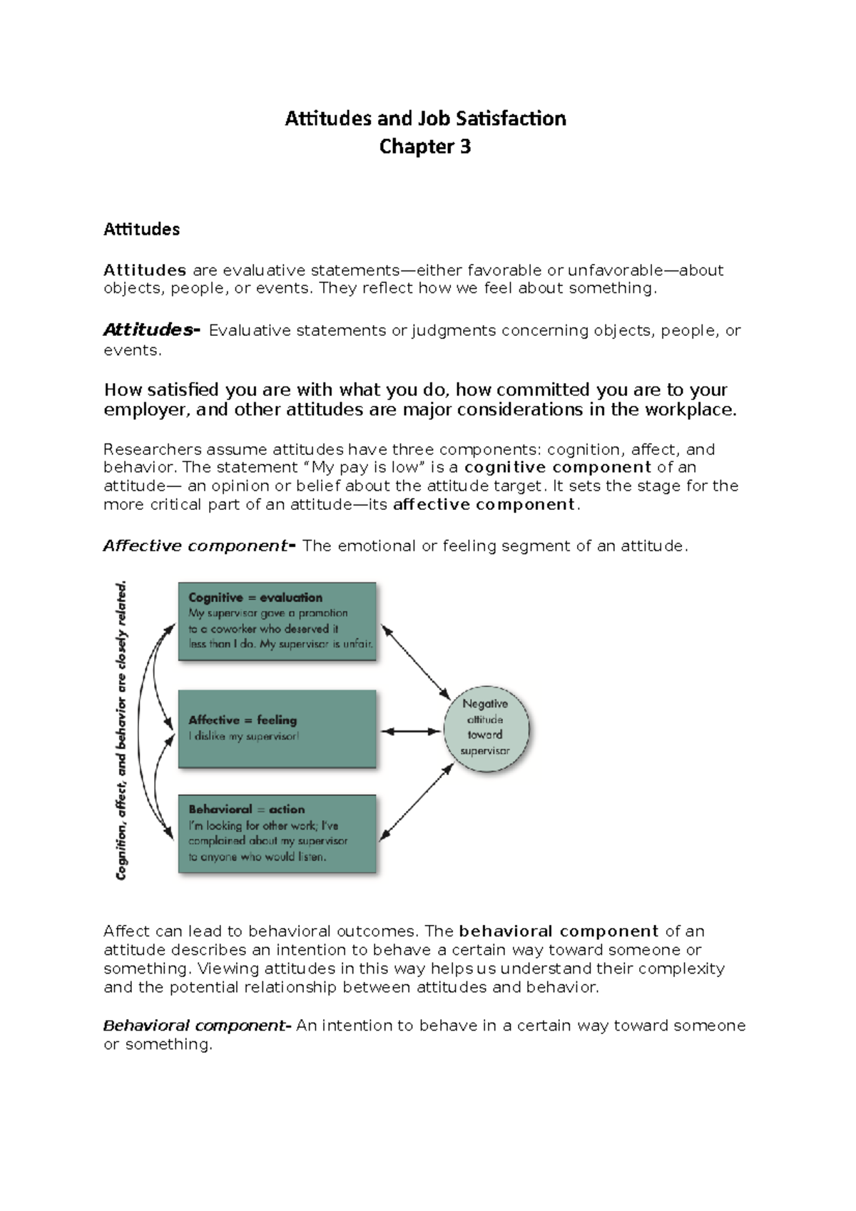 Chapter 3: Attitudes and Job Satisfaction in the Workplace - Studeersnel