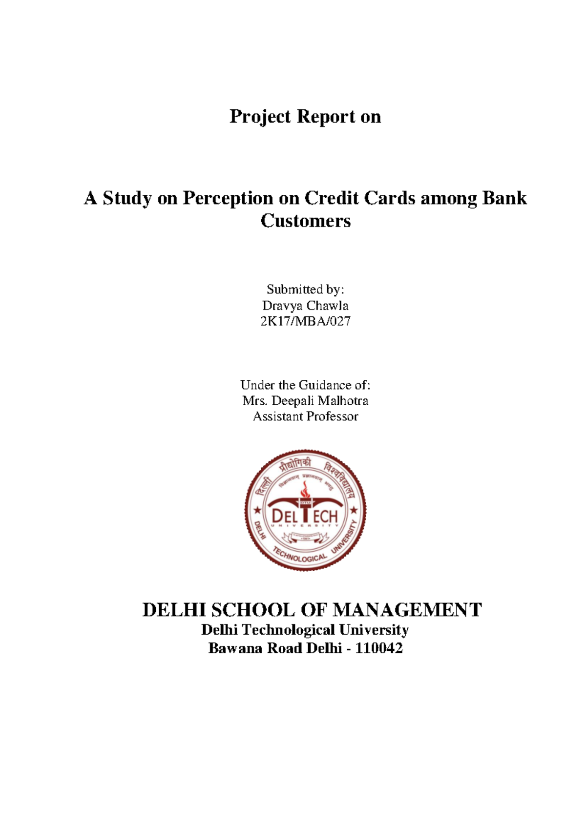 Project credit - Project Report on A Study on Perception on Credit ...
