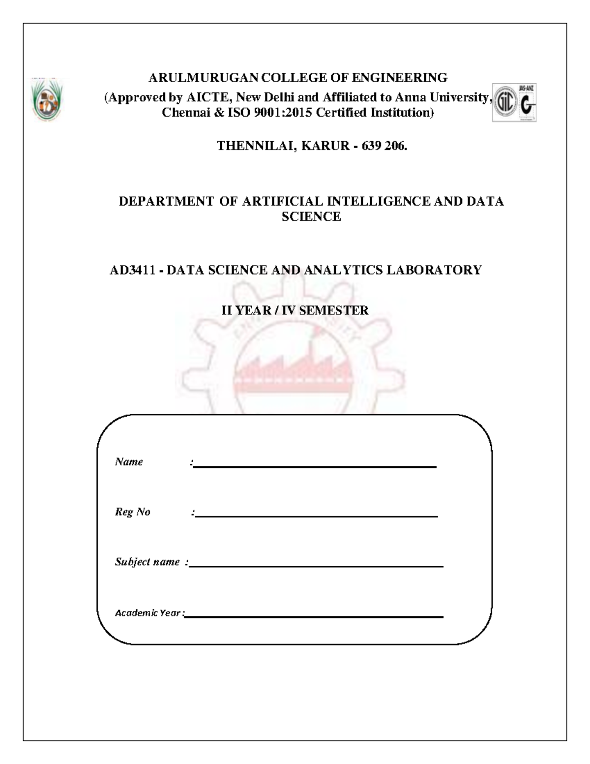 AD3411 Data Science & Analytics Lab Manual - Practical Record - Studocu
