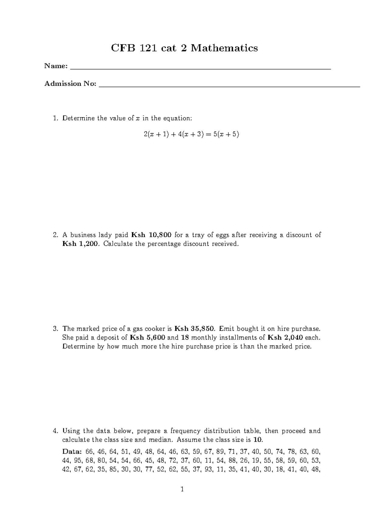CFB 121 Cat 2 - Mathematics Problem Solving Exercises - Studocu