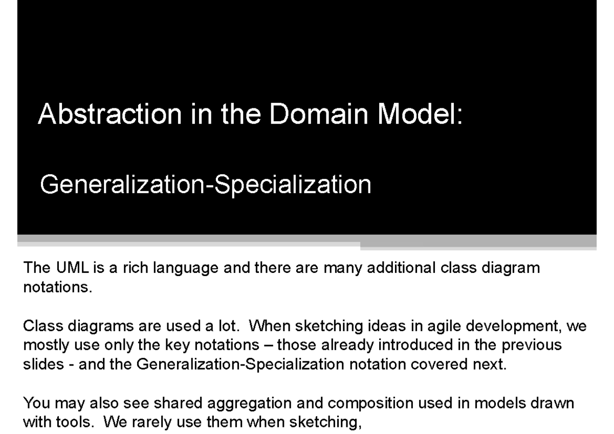 COMP3297: Software Engineering 2 - UML in Analysis and Generalization ...