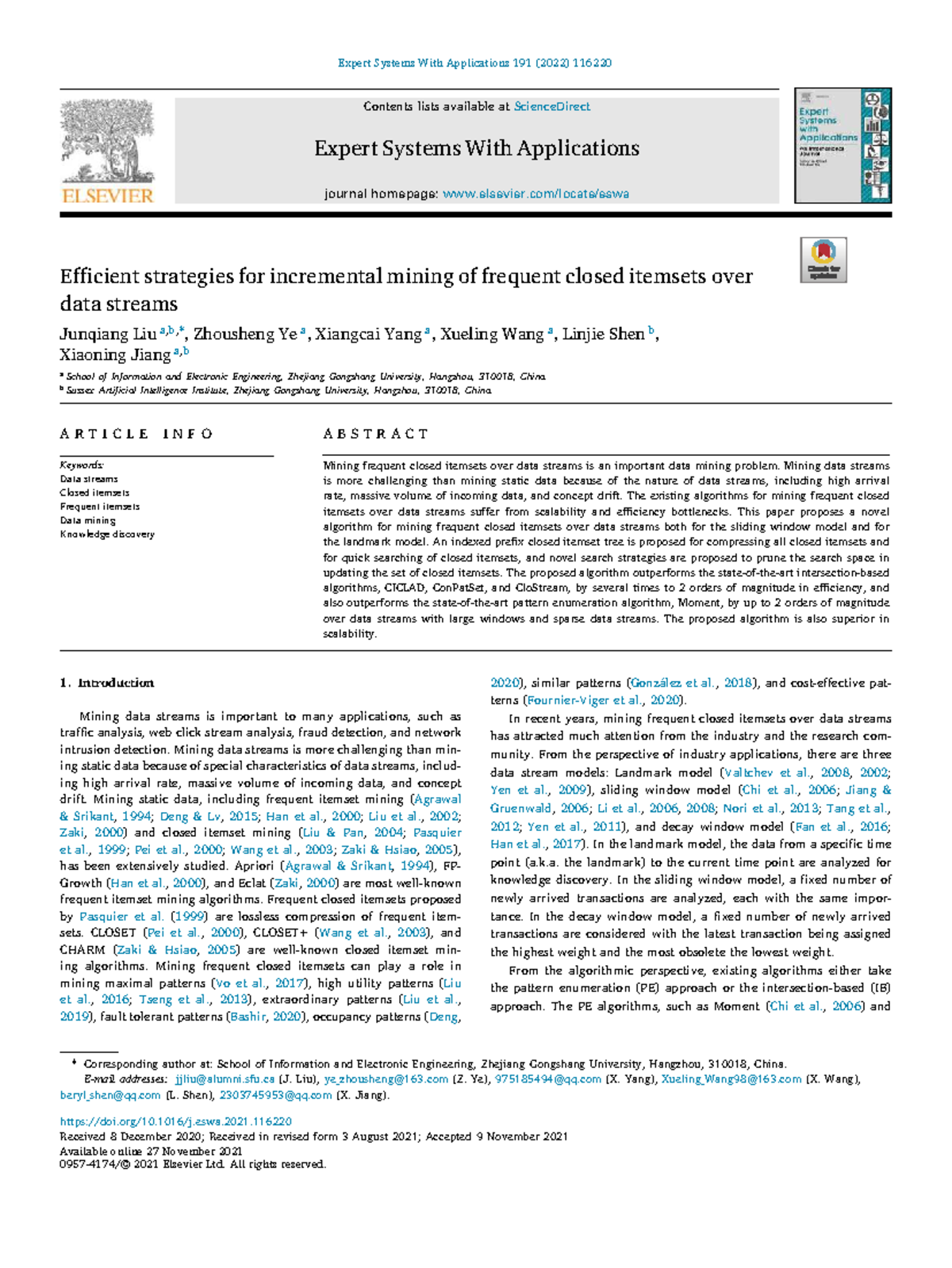 Efficient Strategies for Incremental Mining of Frequent Closed Itemsets (2022) - Document Preview