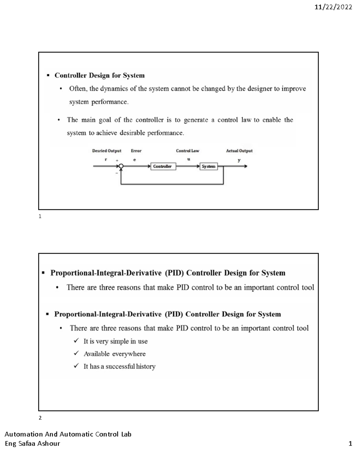 PID Controller Design - Automation & Control Lab Lecture Notes - Studocu
