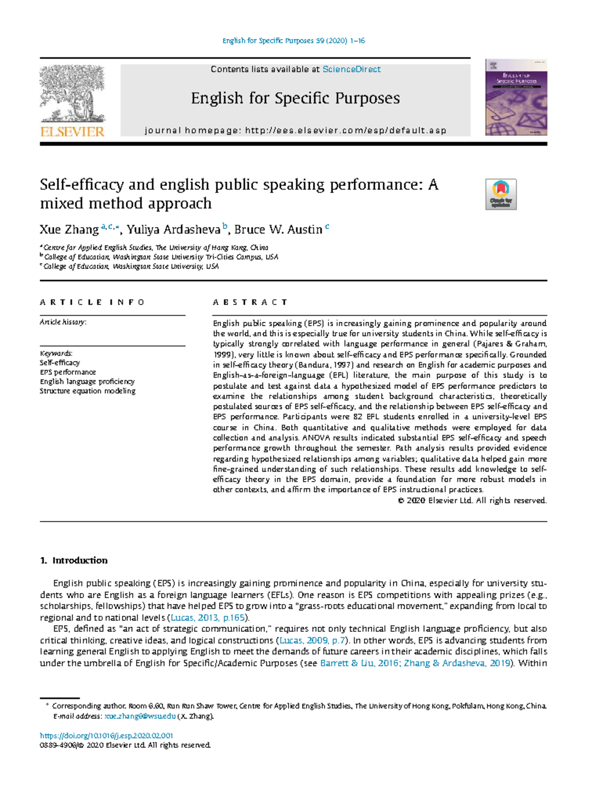 Self-Efficacy and English Public Speaking Performance: A Mixed Method ...