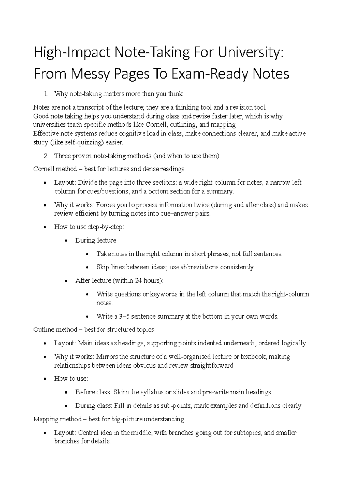 High-Impact Note-Taking Strategies for University: From Messy Pages to ...