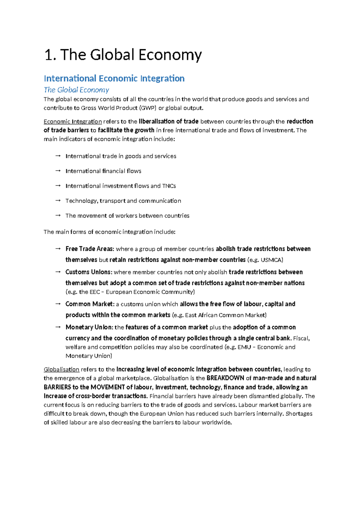 ECO 2023 Final Exam Study Notes on Global Economy & Integration - Studocu