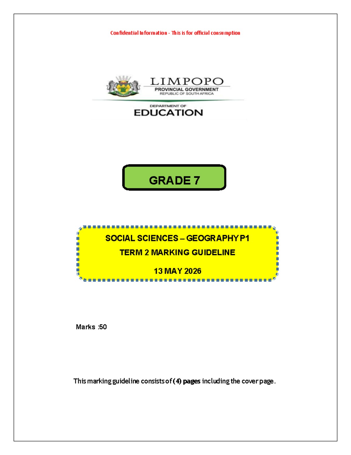 SS Grade 7 Geography P1 Term 2 Marking Guideline 2026 - Studocu