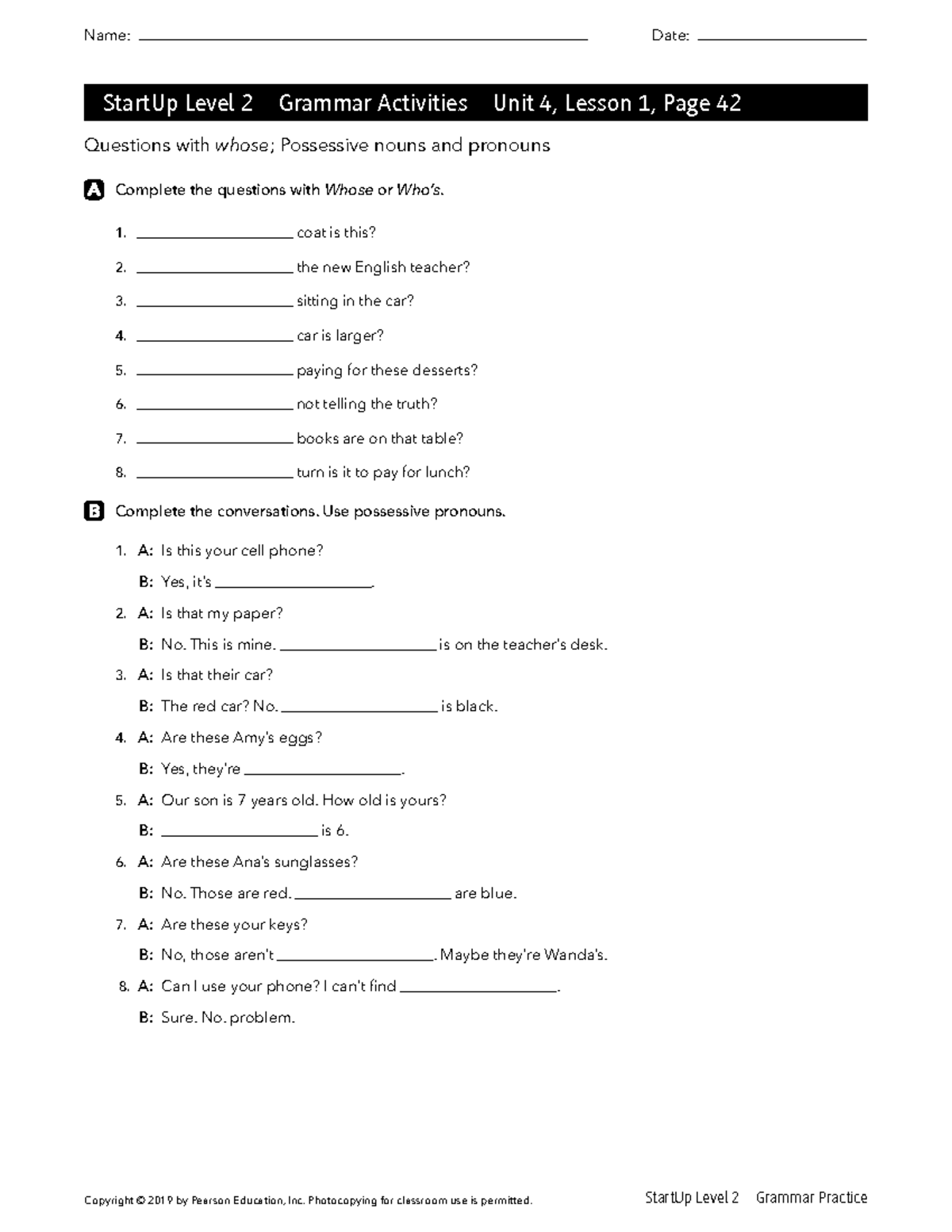 StartUp Level 2 Grammar Activities: Unit 4, Lesson 1 Exercises - Studocu