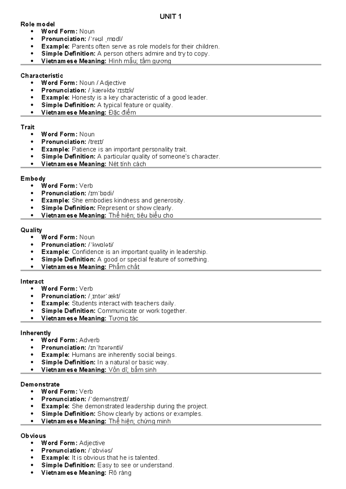 Reading 3 - UNIT 1: Vocabulary and Definitions - Studocu