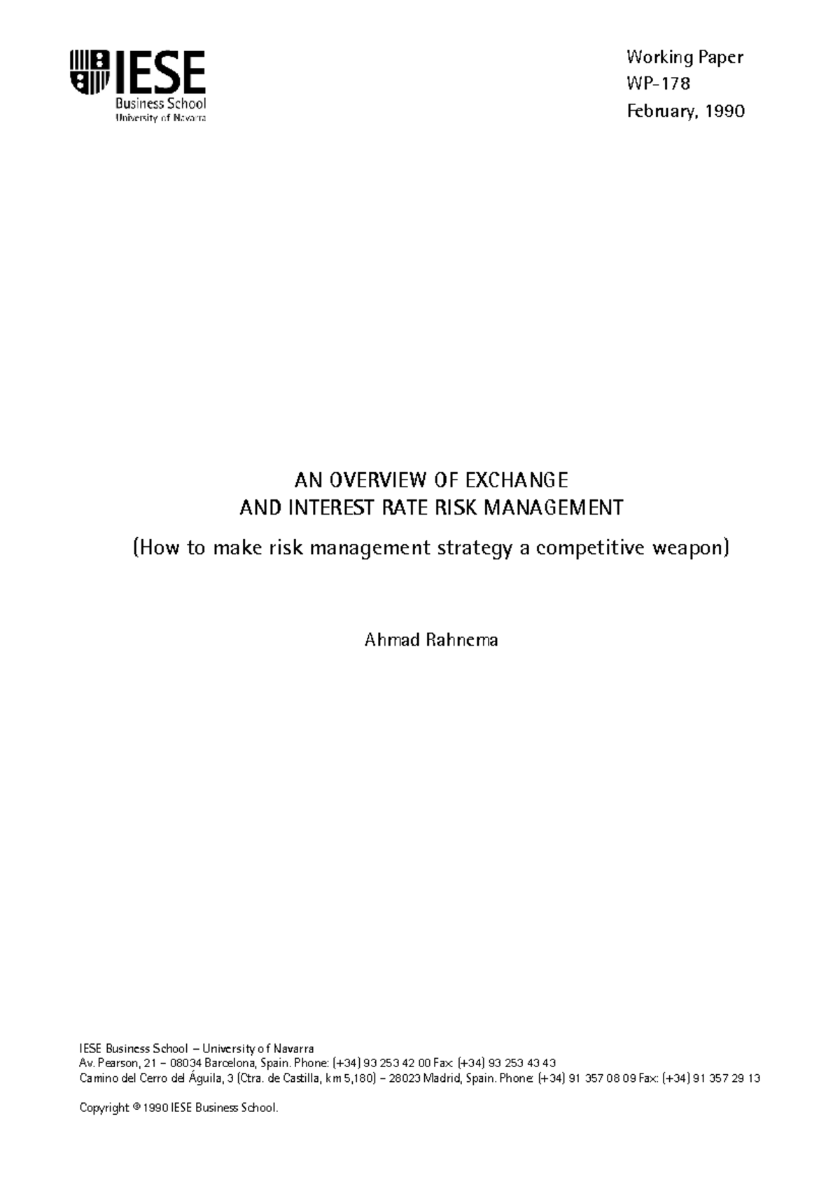 DI-0178-E - Overview of Exchange & Interest Rate Risk Management - Studocu