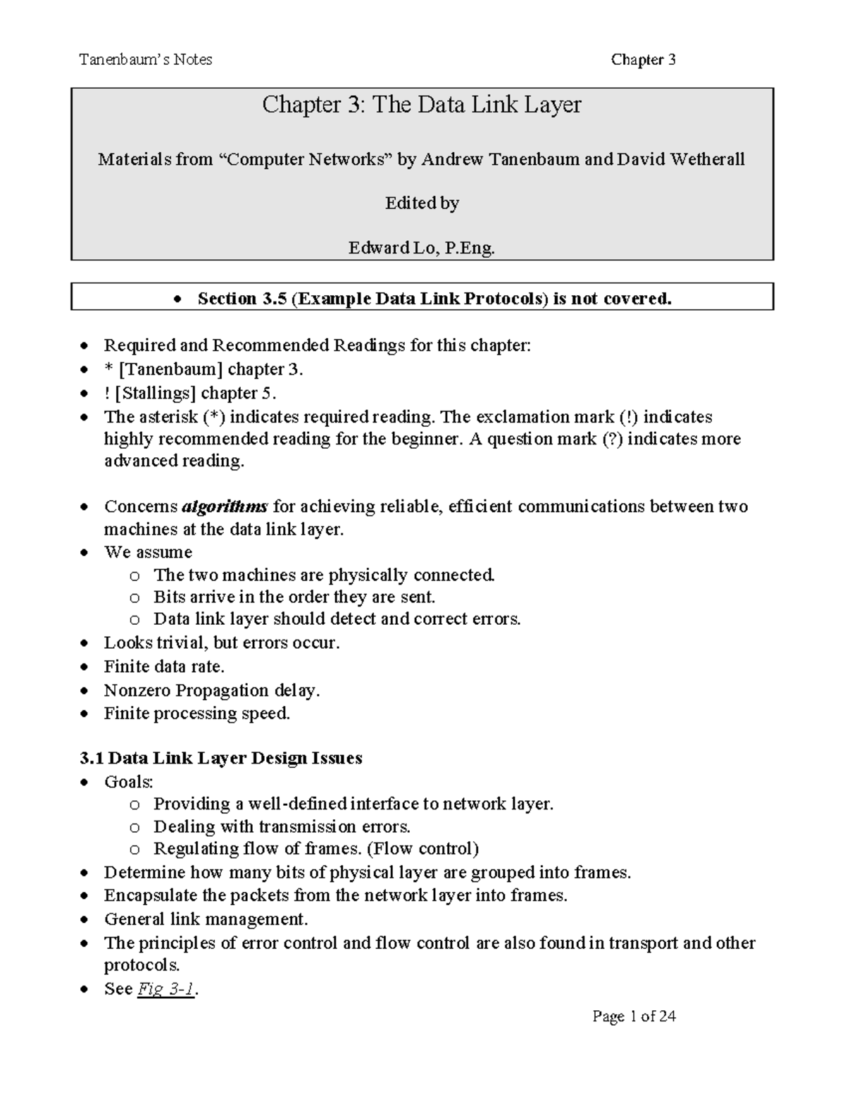 Ch3 v11 - Lecture Notes on Data Link Layer Concepts - Studocu