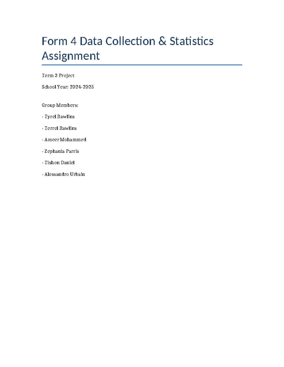 Form 4 Statistics Assignment: Data Collection & Analysis Project - Studocu