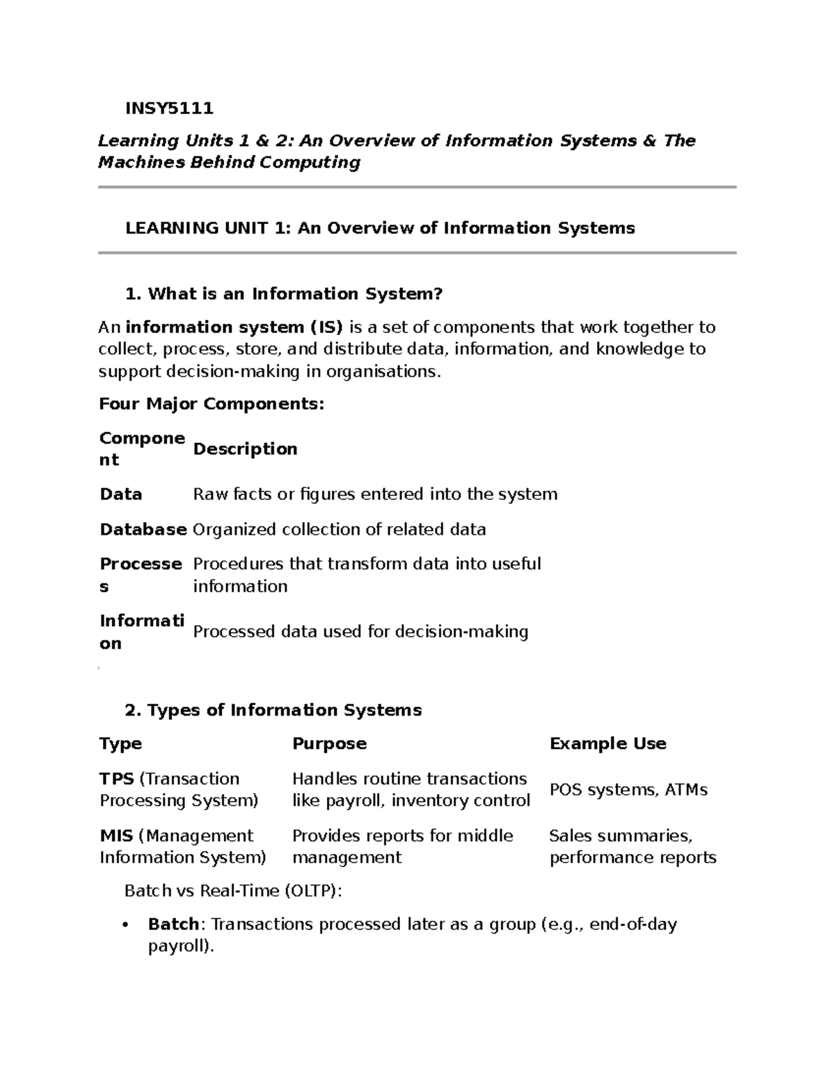 INSY511 Lecture Notes: Overview of Information Systems & Computing ...