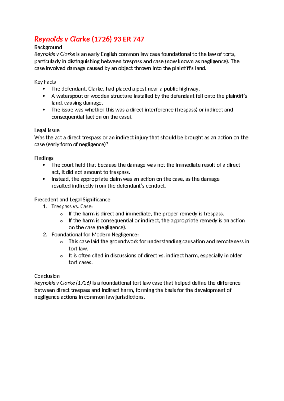 KEY Cases in Tort Law: Foundational Principles and Legal Precedents ...