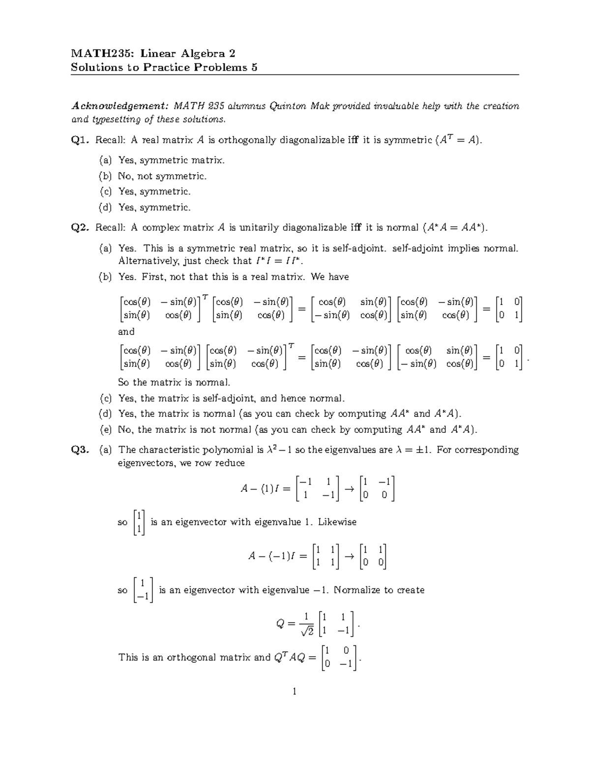 MATH235: Linear Algebra 2 Practice Problems 5 Solutions - Studocu