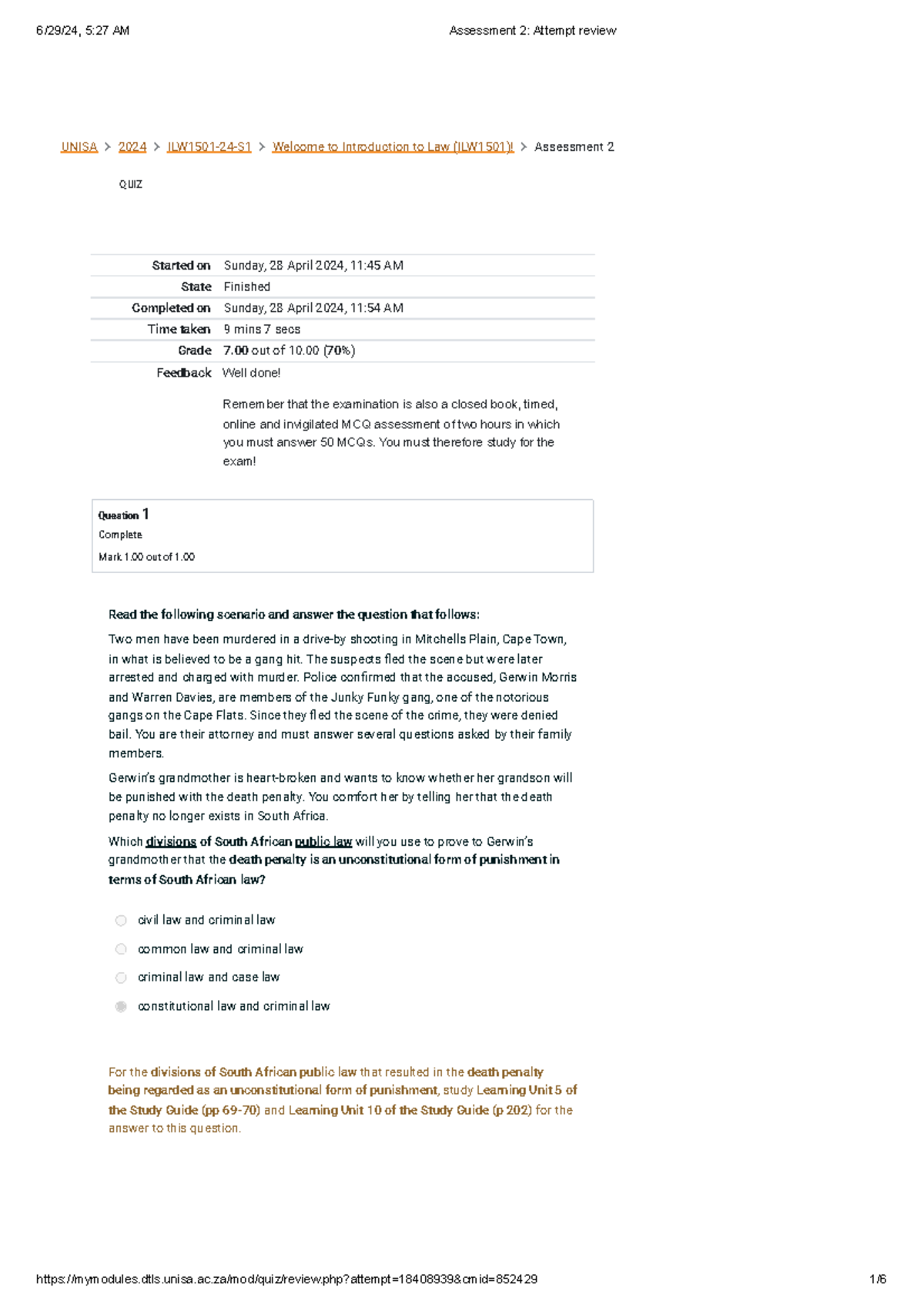 ILW 1501 Assessment 2 Report and Feedback for 2024 Exam - Studocu