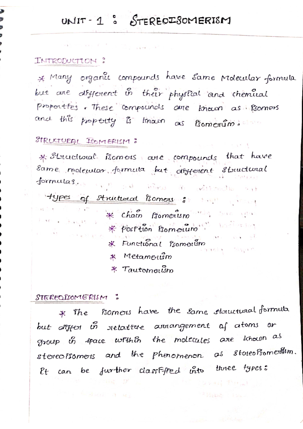 Poc-3 Final Exam Notes on Stereoisomerism (Units 1-5) - Studocu