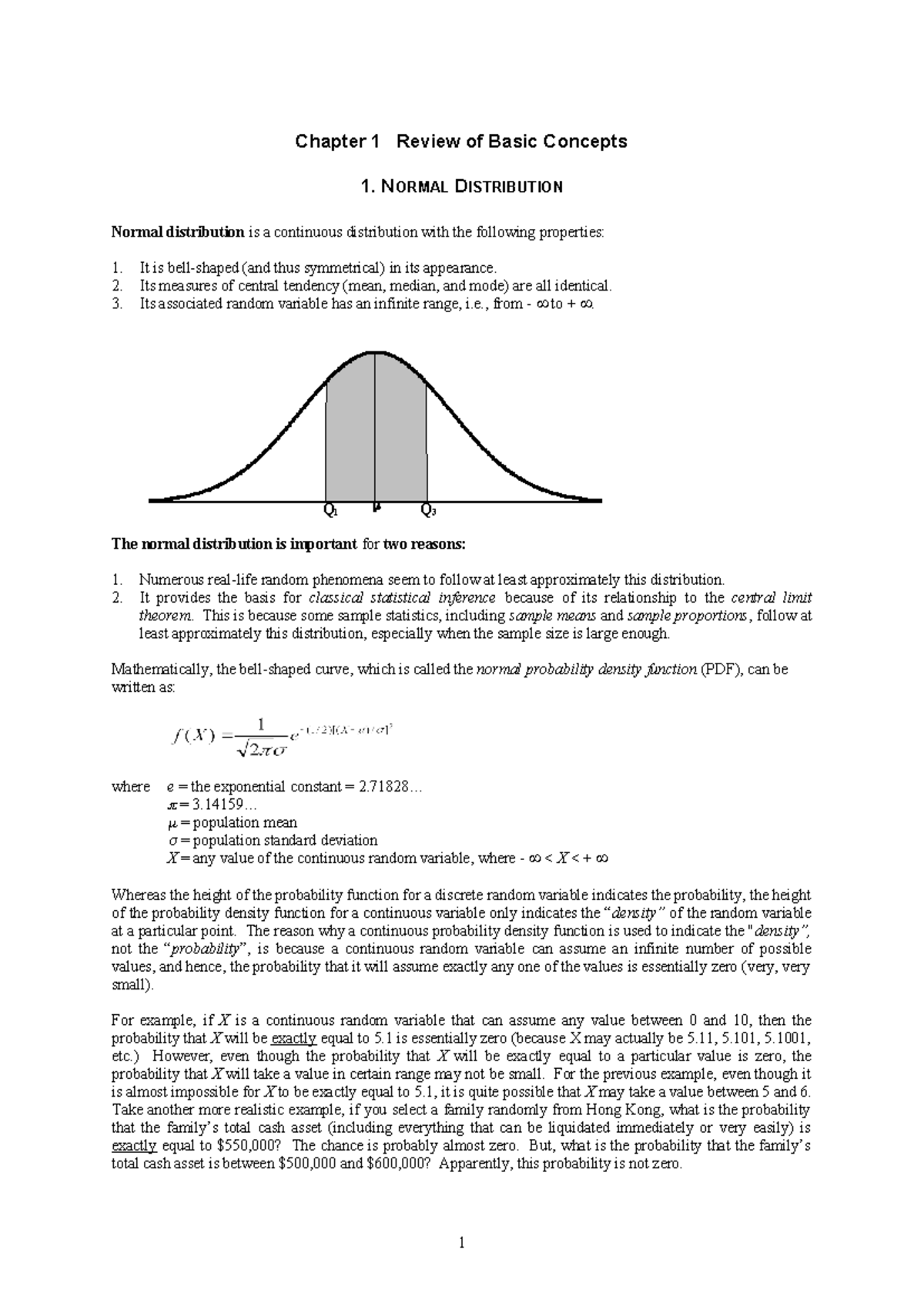 1.1 Review of Basic Concepts - Normal Distribution - Chapter 1 Review ...