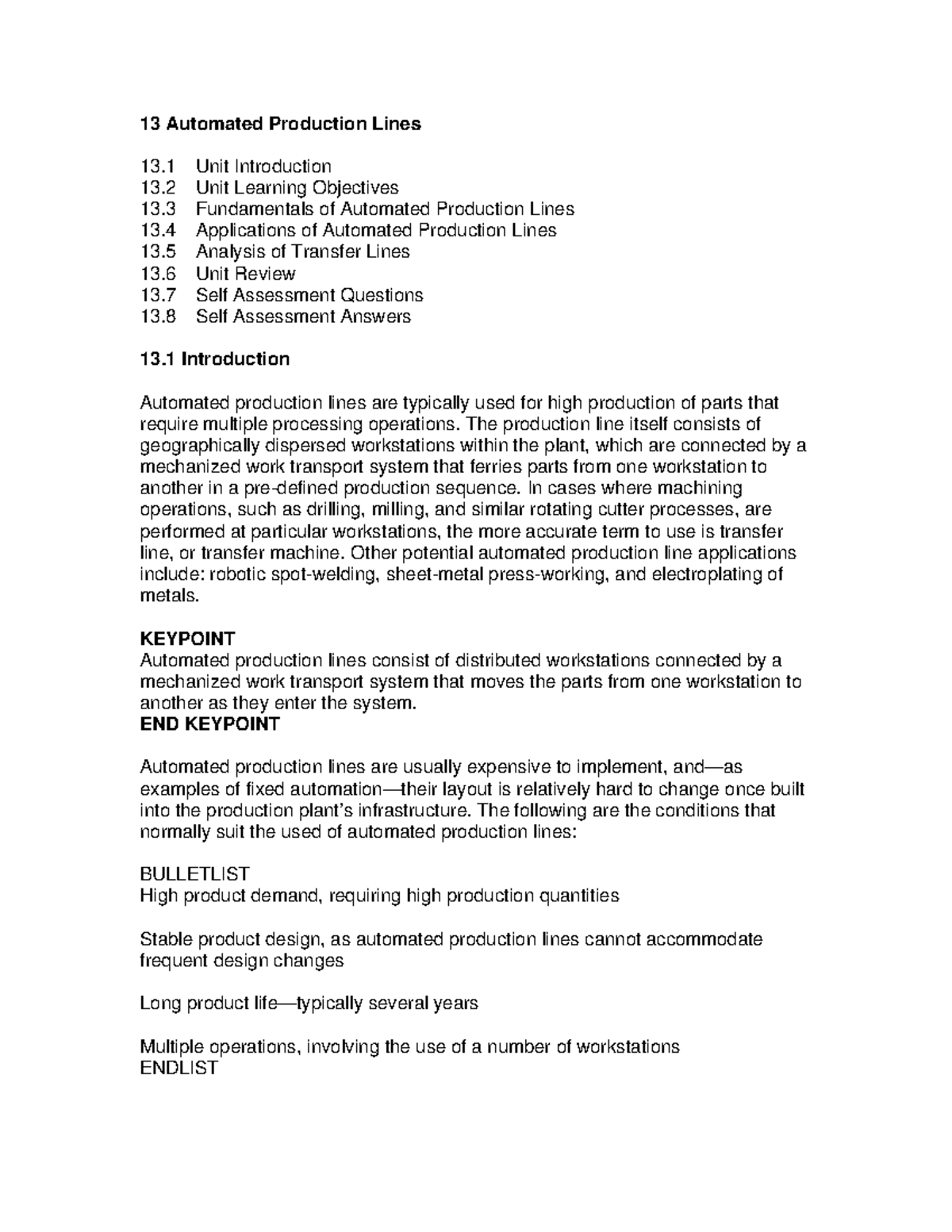 Unit 13: Overview of Automated Production Lines and Their Applications ...