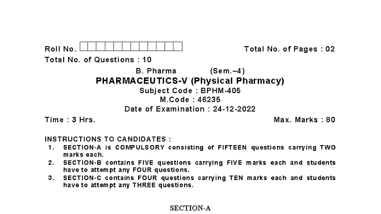 B. Pharma M.Code: 46235 Physical Pharmacy Exam Instructions - Studocu