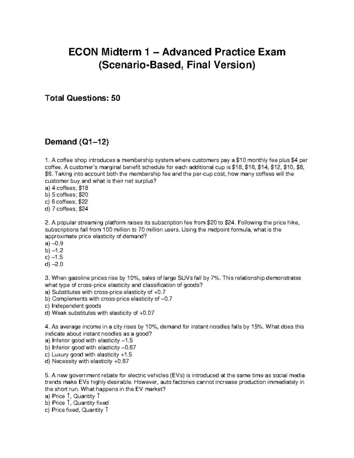 ECON Midterm 1 Advanced Practice Exam (50 Questions) - Studocu