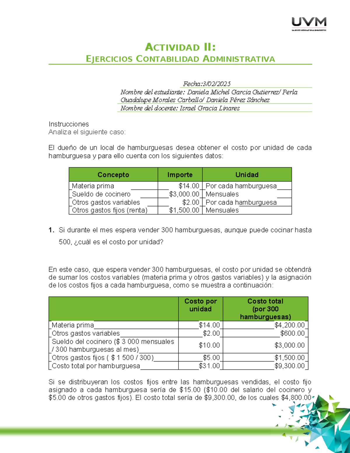 Ejercicios De Contabilidad Administrativa A2 Actividad U1 Studocu